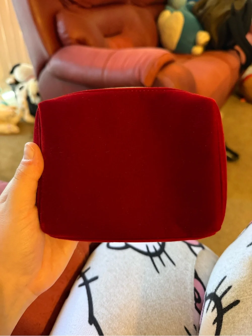 CHANEL Red Velvet Logo Cosmetic Case